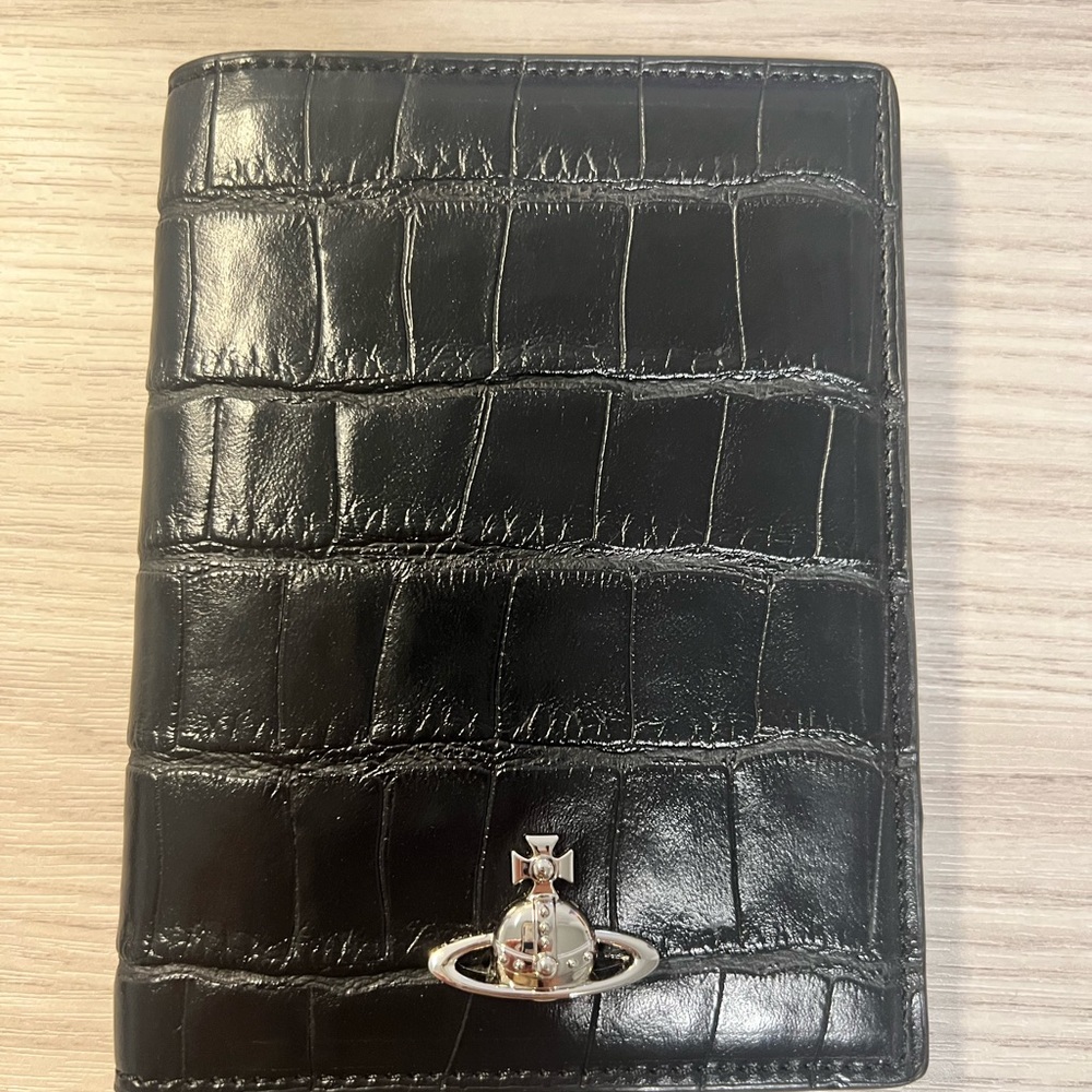 Vivienne Westwood Black Crocodile Slim Flap Card Holder Purse